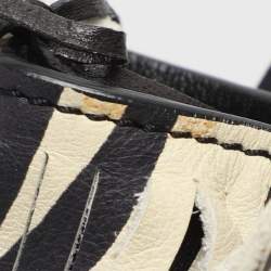 Pre Owned Roberto Cavalli Black/Cream Leather Fringes Bucket Bag