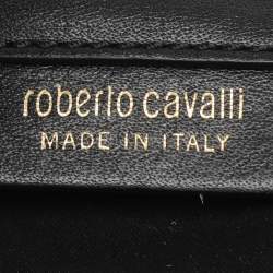 Pre Owned Roberto Cavalli Black/Cream Leather Fringes Bucket Bag