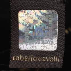 Pre Owned Roberto Cavalli Black/Cream Leather Fringes Bucket Bag