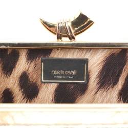 Pre Owned Roberto Cavalli Gold Python Embossed Leather Box Chain Clutch