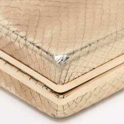 Pre Owned Roberto Cavalli Gold Python Embossed Leather Box Chain Clutch