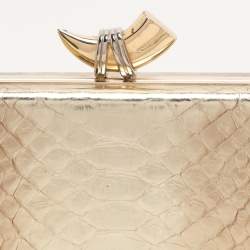 Pre Owned Roberto Cavalli Gold Python Embossed Leather Box Chain Clutch