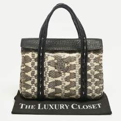 Pre Owned Roberto Cavalli Black/Cream Watersnake and Leather RC Flap Tote