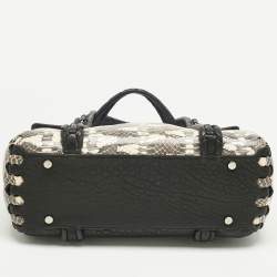 Pre Owned Roberto Cavalli Black/Cream Watersnake and Leather RC Flap Tote
