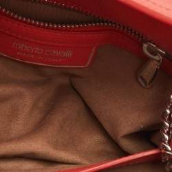 Pre Owned Roberto Cavalli Bright Red Leather Regina Chain Shoulder Bag