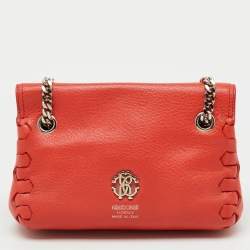 Pre Owned Roberto Cavalli Bright Red Leather Regina Chain Shoulder Bag