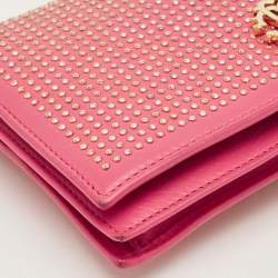 Pre Owned Roberto Cavalli Pink Leather Studded Wallet on Chain