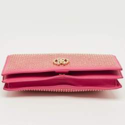 Pre Owned Roberto Cavalli Pink Leather Studded Wallet on Chain