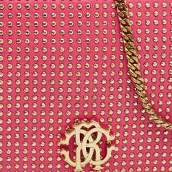 Pre Owned Roberto Cavalli Pink Leather Studded Wallet on Chain