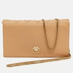 Pre Owned Roberto Cavalli Beige Leather Wallet on Chain