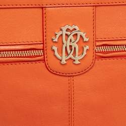 Pre Owned Roberto Cavalli Orange Leather RC Logo Zip Aound Clutch