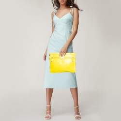 Pre Owned Roberto Cavalli Yellow Leather RC Zip Around Clutch