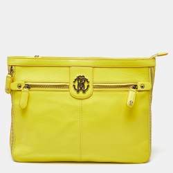 Pre Owned Roberto Cavalli Yellow Leather RC Zip Around Clutch
