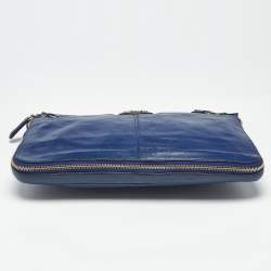 Pre Owned Roberto Cavalli Blue Leather RC Zip Around Clutch