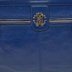 Pre Owned Roberto Cavalli Blue Leather RC Zip Around Clutch