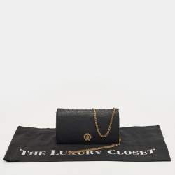 Pre Owned Roberto Cavalli Black Leather RC Flap Wallet On Chain