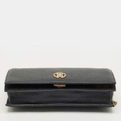 Pre Owned Roberto Cavalli Black Leather RC Flap Wallet On Chain