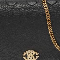 Pre Owned Roberto Cavalli Black Leather RC Flap Wallet On Chain