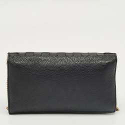 Pre Owned Roberto Cavalli Black Leather RC Flap Wallet On Chain