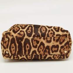 Pre Owned Roberto Cavalli Brown Leopard Print Calf Hair Tote