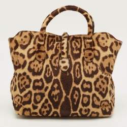 Pre Owned Roberto Cavalli Brown Leopard Print Calf Hair Tote
