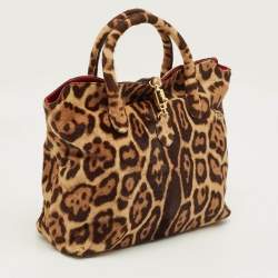 Pre Owned Roberto Cavalli Brown Leopard Print Calf Hair Tote