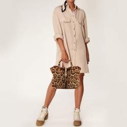 Pre Owned Roberto Cavalli Brown Leopard Print Calf Hair Tote