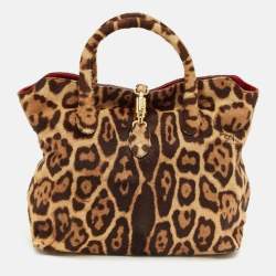 Pre Owned Roberto Cavalli Brown Leopard Print Calf Hair Tote