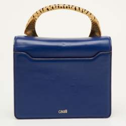 مملوكة مسبقًا حقيبة روبرتو كافالي يد علوية جلد زرقاء مرصعة بالكريستال