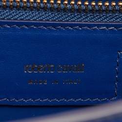 مملوكة مسبقًا حقيبة روبرتو كافالي يد علوية جلد زرقاء مرصعة بالكريستال