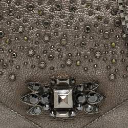 مملوكة مسبقًا Roberto Cavalli Crystal Embellished Metallic Grey Leather Chain Clutch