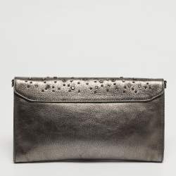 مملوكة مسبقًا Roberto Cavalli Crystal Embellished Metallic Grey Leather Chain Clutch