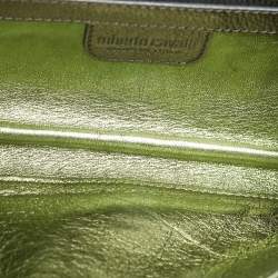 مملوكة مسبقًا Roberto Cavalli Crystal Embellished Metallic Grey Leather Chain Clutch