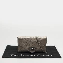 مملوكة مسبقًا Roberto Cavalli Crystal Embellished Metallic Grey Leather Chain Clutch