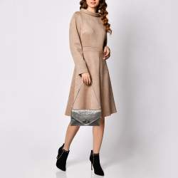 مملوكة مسبقًا Roberto Cavalli Crystal Embellished Metallic Grey Leather Chain Clutch