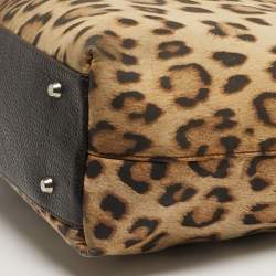 Pre Owned Roberto Cavalli Top Zip Brown Leopard Print Fabric and Leather Totes