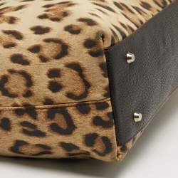 Pre Owned Roberto Cavalli Top Zip Brown Leopard Print Fabric and Leather Totes
