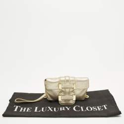 مملوكة مسبقًا Roberto Cavalli Gold Leather Wristlet Pouch