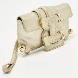 مملوكة مسبقًا Roberto Cavalli Gold Leather Wristlet Pouch