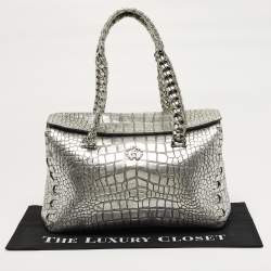 Pre Owned حقيبة ساتشل روبرتو كافالي سلسلة فضية جلد تمساح