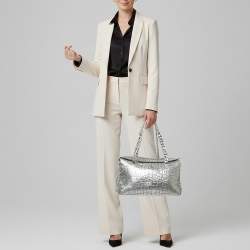 Pre Owned حقيبة ساتشل روبرتو كافالي سلسلة فضية جلد تمساح