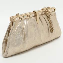 Pre Owned Roberto Cavalli Gold Metallic Leather Chain Clutch Bag
