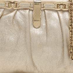 Pre Owned Roberto Cavalli Gold Metallic Leather Chain Clutch Bag