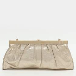 Pre Owned Roberto Cavalli Gold Metallic Leather Chain Clutch Bag