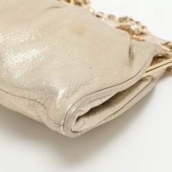 Pre Owned Roberto Cavalli Gold Metallic Leather Chain Clutch Bag