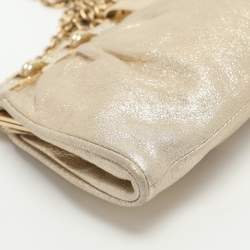 Pre Owned Roberto Cavalli Gold Metallic Leather Chain Clutch Bag