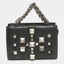 Pre Owned Roberto Cavalli Studded Black Leather Satchel