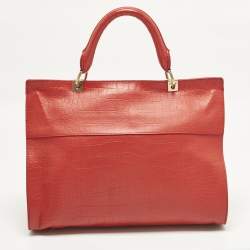 Pre Owned حقيبة يد روبيرتو كافالي جلد بارز بتصميم تمساح أحمر