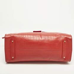 Pre Owned حقيبة يد روبيرتو كافالي جلد بارز بتصميم تمساح أحمر