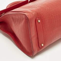 Pre Owned حقيبة يد روبيرتو كافالي جلد بارز بتصميم تمساح أحمر